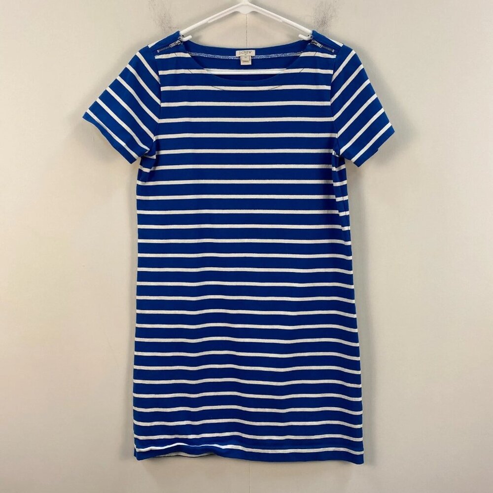 J Crew Womens XS Dress Short Sleeve Blue White Stripe Stretch Knit Pullover 5729